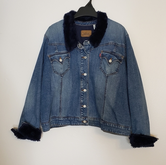 RARE! Authentic Vintage Levis NAVY Sherpa Trucker Denim Jean Quilted Jacket Fall - Picture 3 of 12